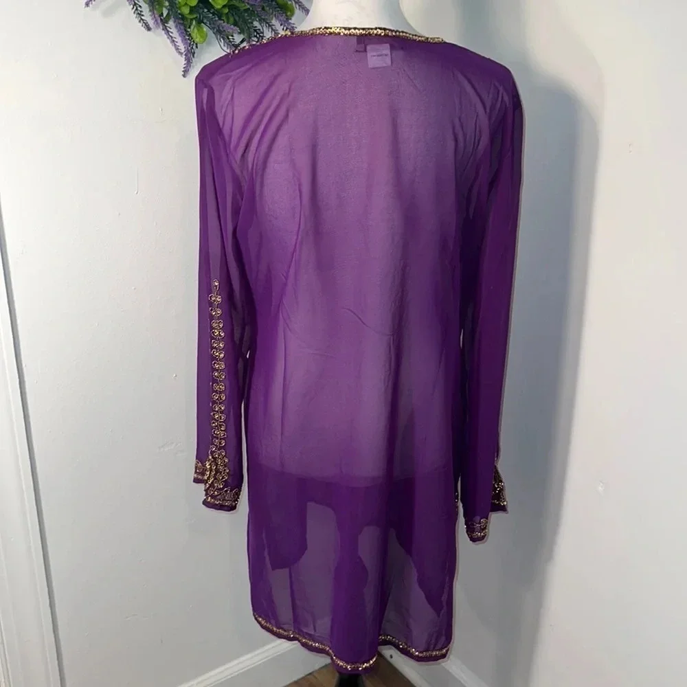 Abdul Majeed,L made in India jeweled embellished purple‎ sheer top/dress